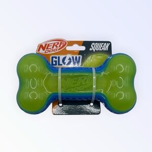 Nerf Dog NF-6242 Glow Squeaky Bone Toy Durable Lime Green Dog Toy Brand New